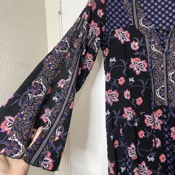 ANNA SUI x O'neill black blue floral boho mini dress size small - Picture 4 of 7